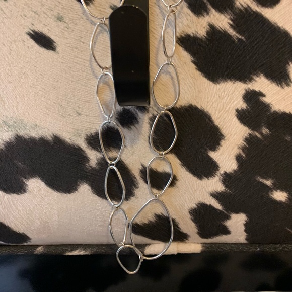 LADIES SILVER TONE COIN NECKLACE LONG STRAND OVAL NWOT - Picture 4 of 10